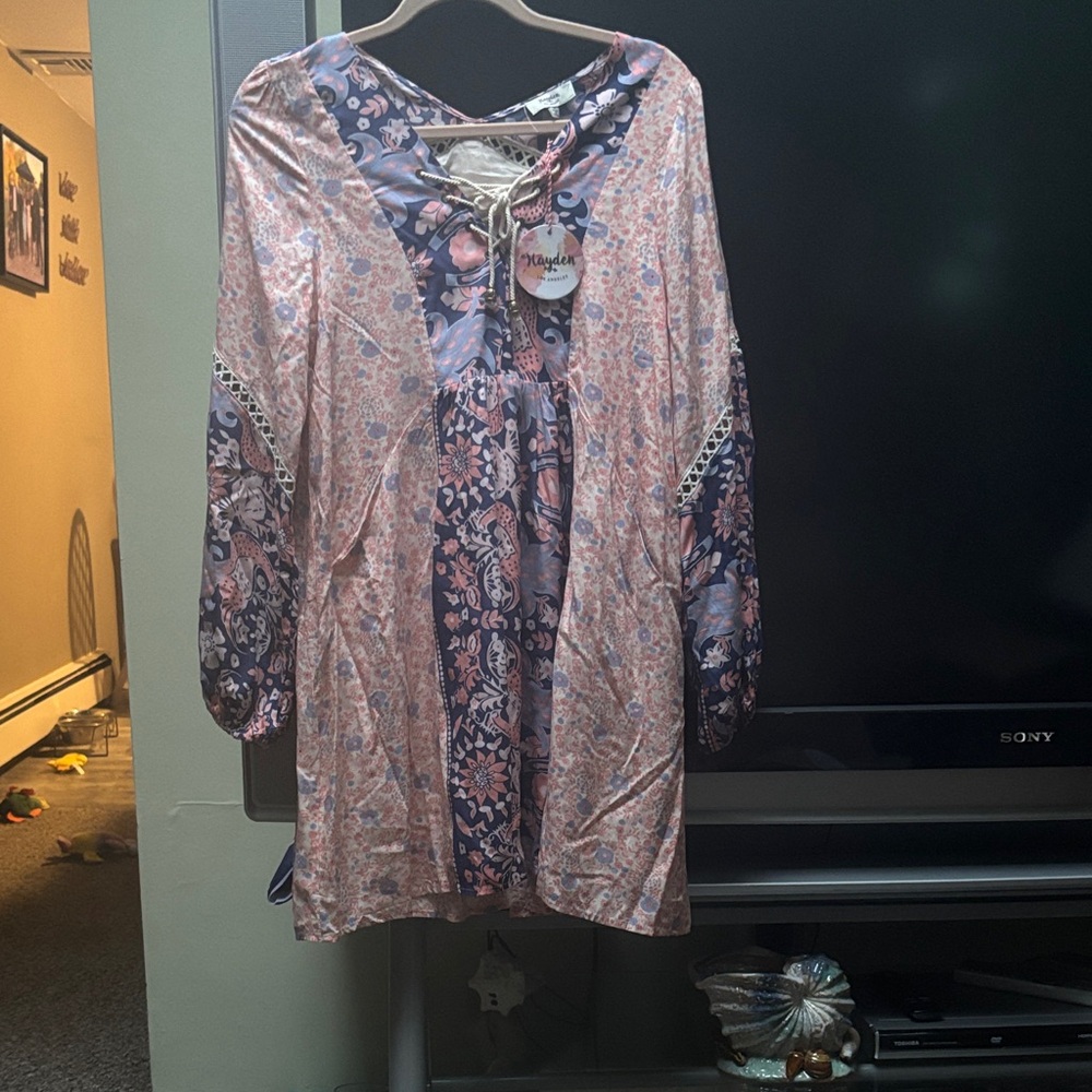 Hayden Los Angeles Pink & Blue Floral Dress NWT